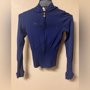 Bebe Logo Swarovski Crystal Sweater Hoodie Blue Small